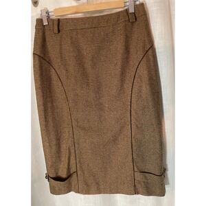 Vintage EMOZIONI Houndstooth Wool Blend‎ Pencil Skirt Brown Houndstooth Medium